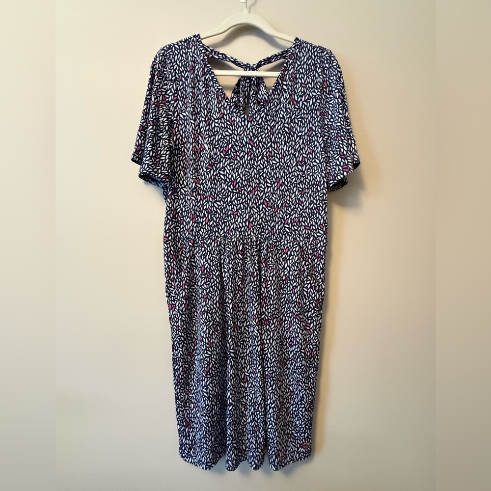 Hatley Blue and White Midi Dress with Pink Accents